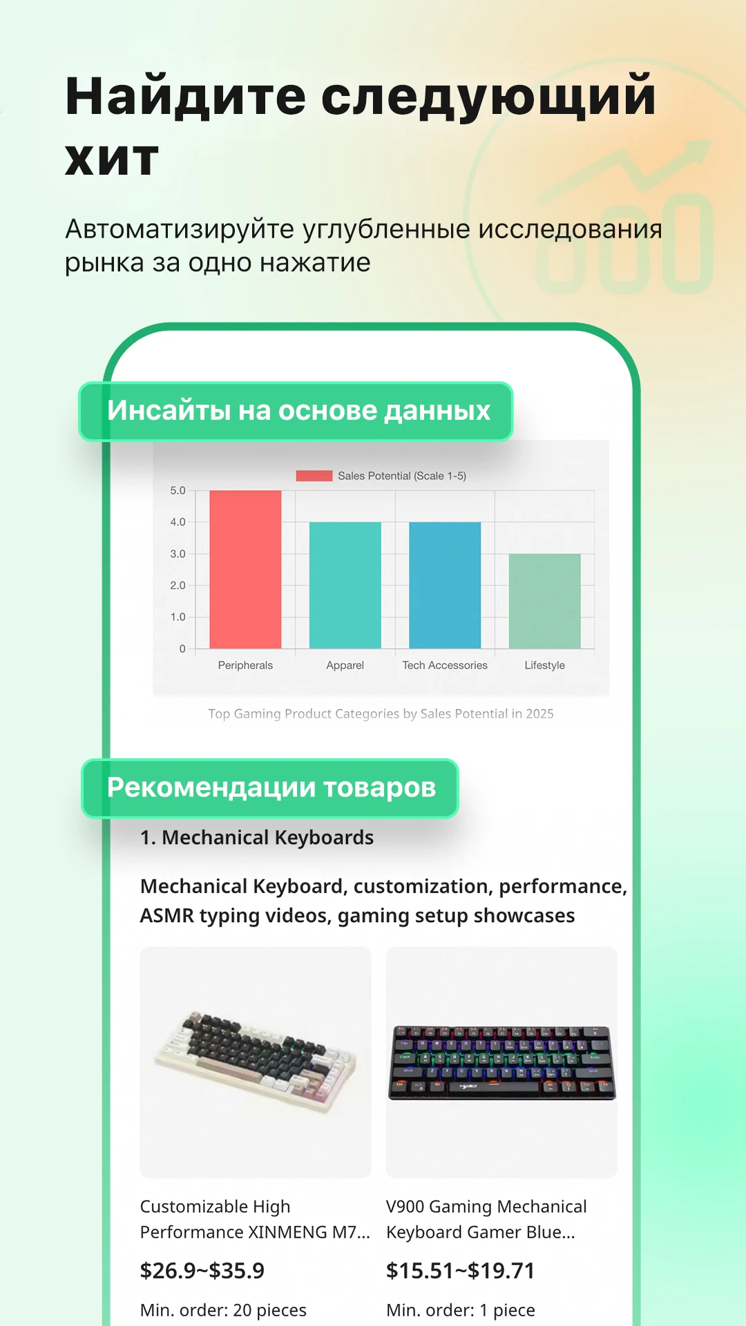Accio анализирует рыночные данные и рекомендует товары