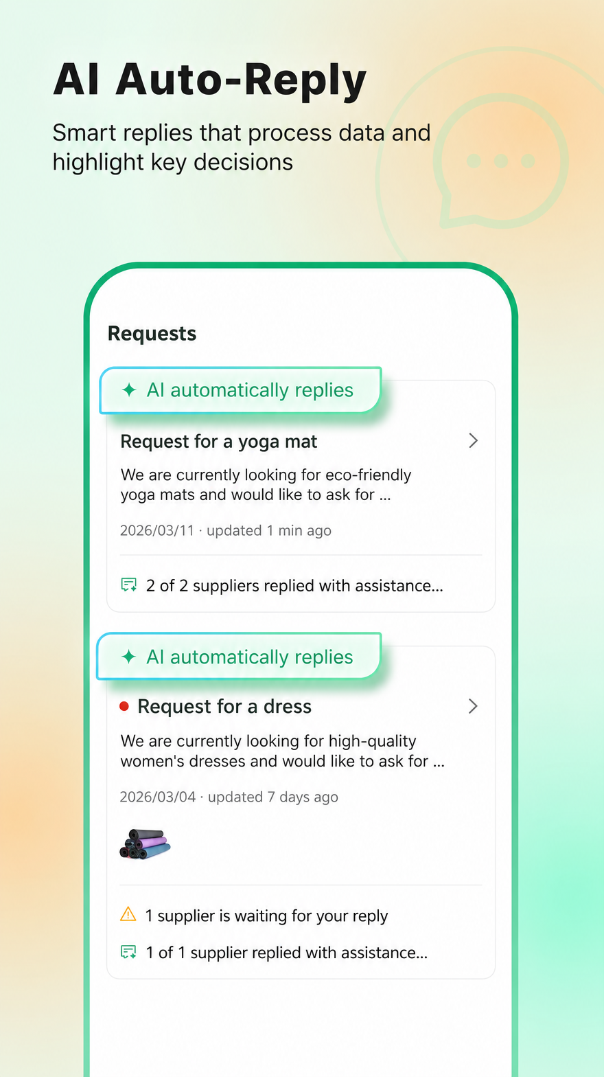 Accio automatically processes supplier replies